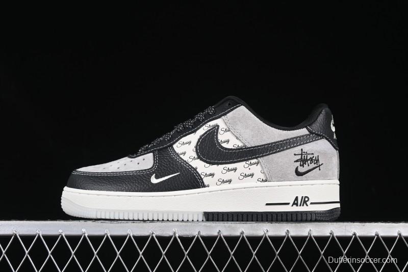 Nike Air Force 1 '07 Low Stussy Collaboration Black Leather Low-Top Casual Sneakers - CH6336-518