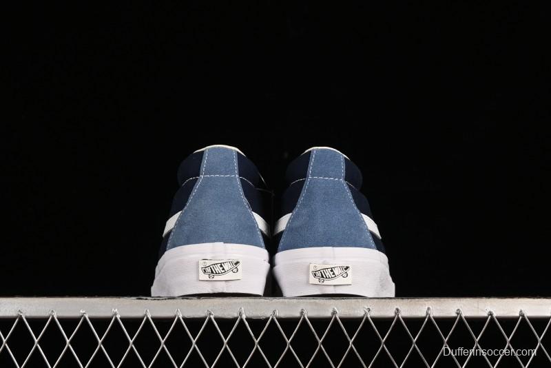 Vans Sk8-Mid Reissue 83 High-End Retro Skate Shoes with Blue Patchwork Suede - VN000CQQDWR