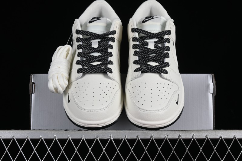 Nike SB Dunk Low Collaboration Three Swooshes Beige Black Color Low Top Casual Skateboarding Shoes - NK5639-321
