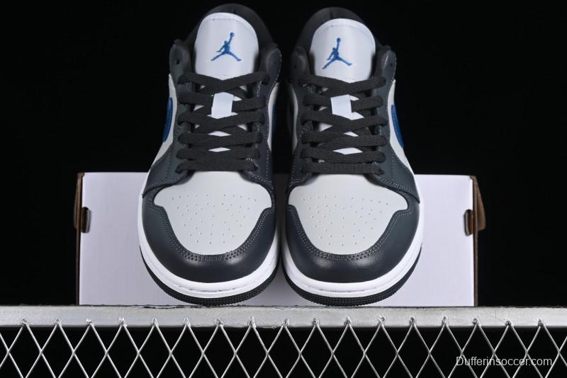 Nike Air Jordan 1 Low AJ1 Black Grey Blue Hook Basketball Shoes - DC0774-040