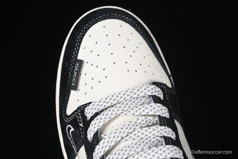 Nike SB Dunk Low Stussy x Gucci Triple Collaboration - Irregular Black Swoosh Anniversary Custom Low-Top Casual Sneakers - FC1688-196