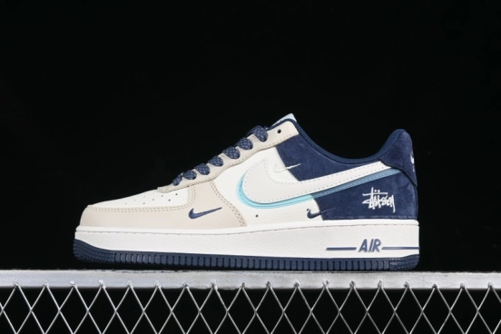 Nike Air Force 1 '07 Low Stussy Collaboration Light Blue White Transparent Swoosh Low-Top Casual Sneakers - DM6688-055