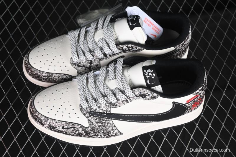 Nike Travis Scott x Fragment Design x Air Jordan 1 Low OG SP AJ1 Snake Year Limited Python Texture Low-top Casual Sneakers - SJ2068-144