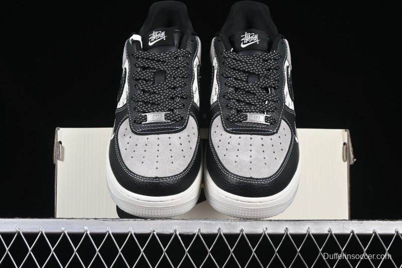 Nike Air Force 1 '07 Low Stussy Collaboration Black Leather Low-Top Casual Sneakers - CH6336-518