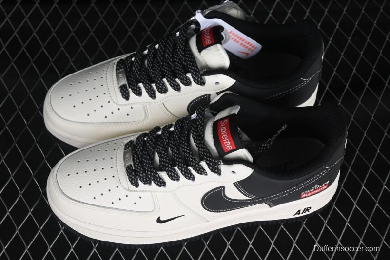 Nike Air Force 1 '07 Low Stone Island x Supreme Collaboration Beige Black Patchwork Low-Top Casual Sneakers - HH7518-042