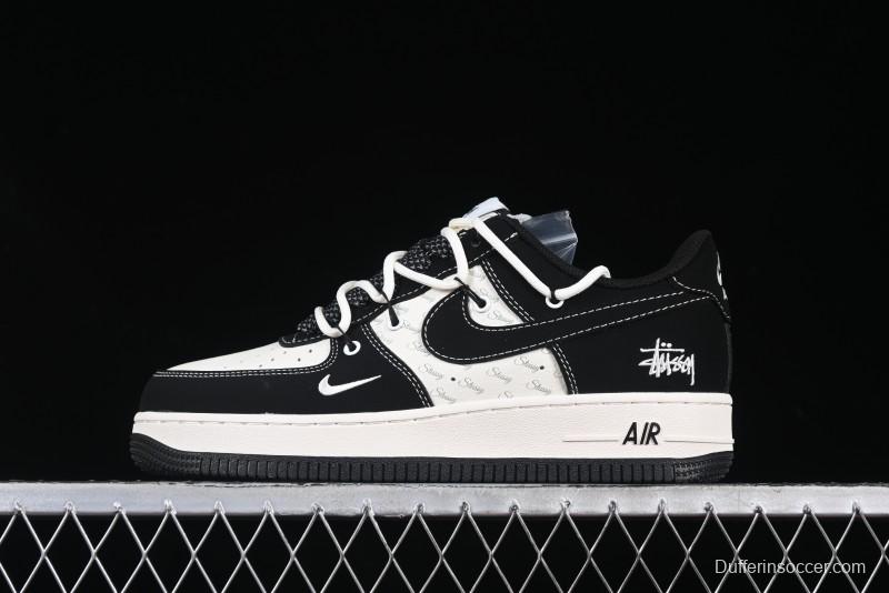 Nike Air Force 1 '07 Low Stussy Collaboration Black White Lace-Up Low-Top Casual Sneakers - SJ1198-108