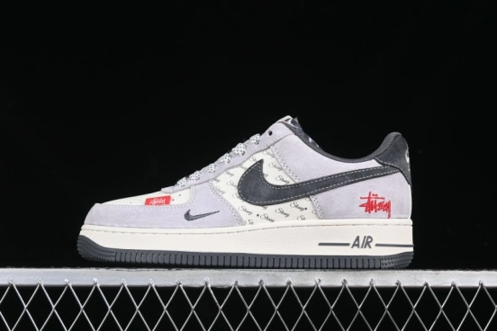 Nike Air Force 1 '07 Low Stussy Collaboration Pig Skin Swoosh Logo Low-Top Casual Sneakers - XS1958-501