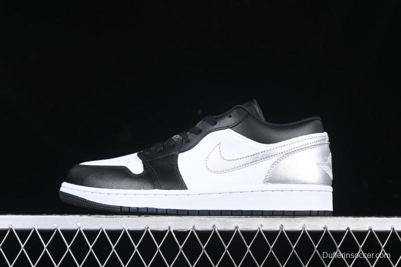 Nike Air Jordan 1 Low AJ1 Basketball Shoes in Black White Silver - 553558-131