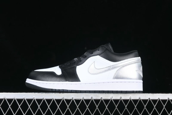 Nike Air Jordan 1 Low AJ1 Basketball Shoes in Black White Silver - 553558-131