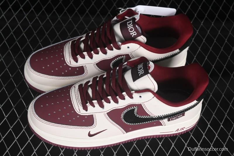Nike Air Force 1 '07 Low Dior Collaboration Burgundy Low-Top Casual Sneakers - KK1988-046