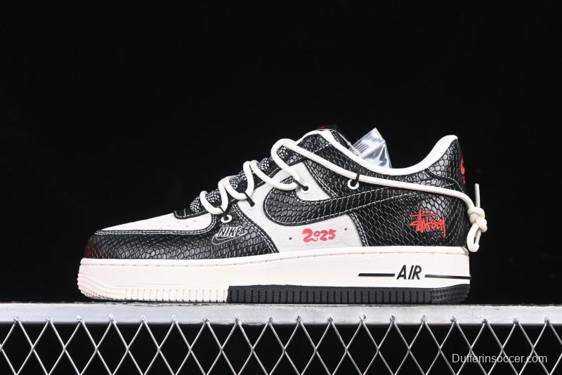 Nike Air Force 1 '07 Low Stussy Year of the Snake Limited Edition Black Snake Print Drawstring Casual Sneakers - DM6688-013