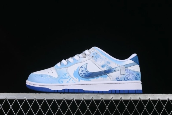 Nike Dunk Low Blue and White Porcelain Theme Casual Sneakers - DV0831-104