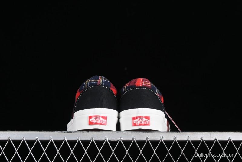 Vans Era Low-Top Skate Shoes with Black Canvas and Red Scottish Plaid Checkered Design - VN0A2RR1QWP