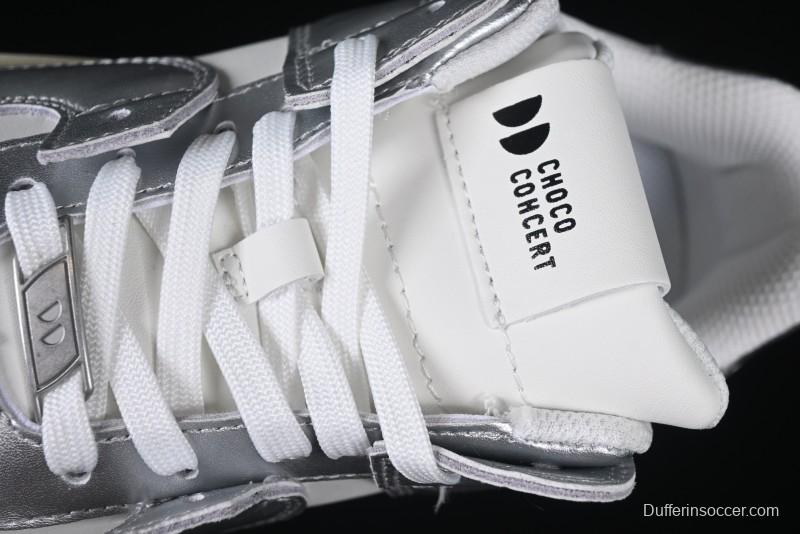 Choco Concert Leather Asymmetrical Fashion Sneakers Silver White - AJE5