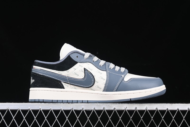 Nike Air Jordan 1 Low Stussy Collaboration - Grey Swoosh Retro Basketball Shoes - XX3318-503