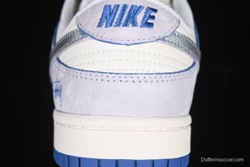 Nike SB Dunk Low Stussy Year of the Snake Collaboration Light Blue Silver Swoosh Anniversary Custom Low-Top Casual Sneakers - DM6868-010
