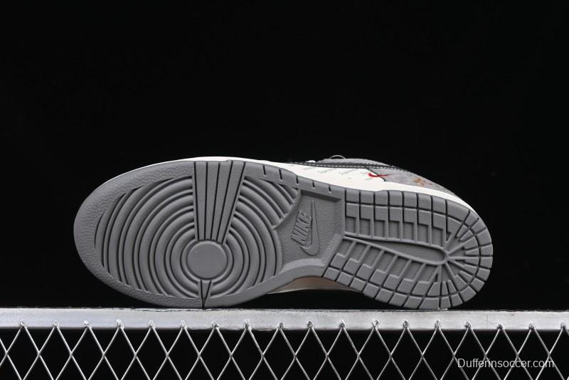 Nike SB Dunk Low Supreme Collaboration Bullet Screen Black Check Anniversary Customized Low-Top Casual Sneakers - FC1688-208