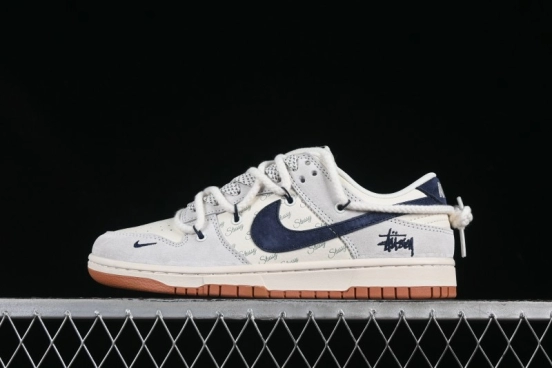 Nike SB Dunk Low Stussy Anniversary Customized Sneakers with Black Swoosh and Rubber Sole - YX5066-263