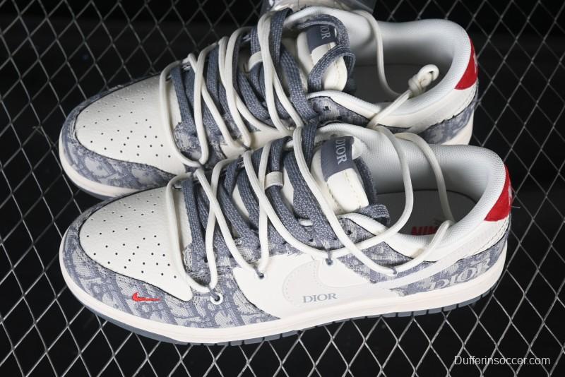 Nike SB Dunk Low Dior Collaboration Strap Woven White Swoosh Anniversary Custom Low-Top Casual Skate Shoes - SJ2068-316