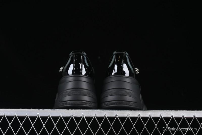 Black Patent Chunky Platform Loafers with Metal Embellishments