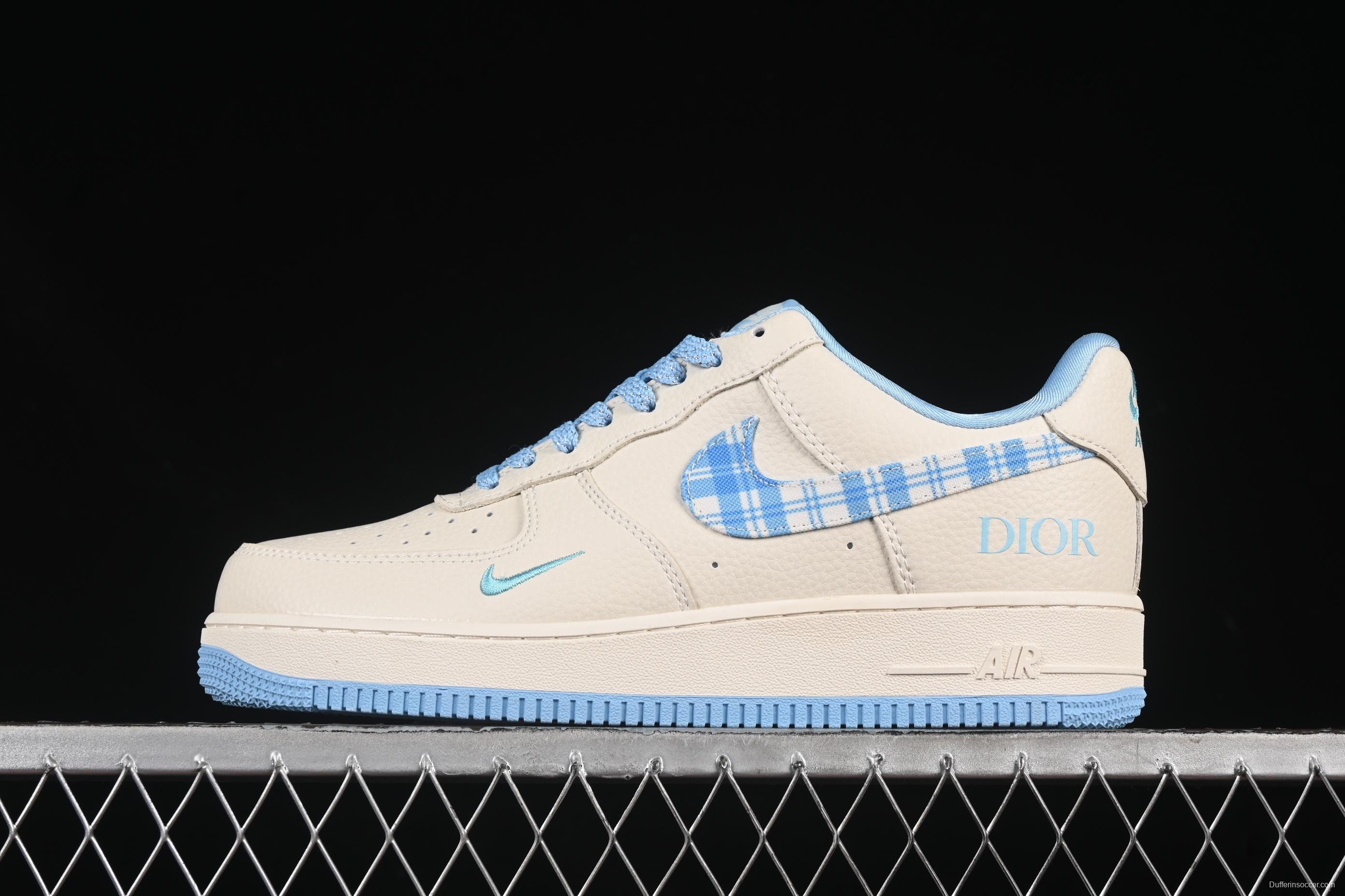 Nike Air Force 1'07 Low Dior Collaboration Beige Blue Checkered Casual Sneakers - KK1988-072