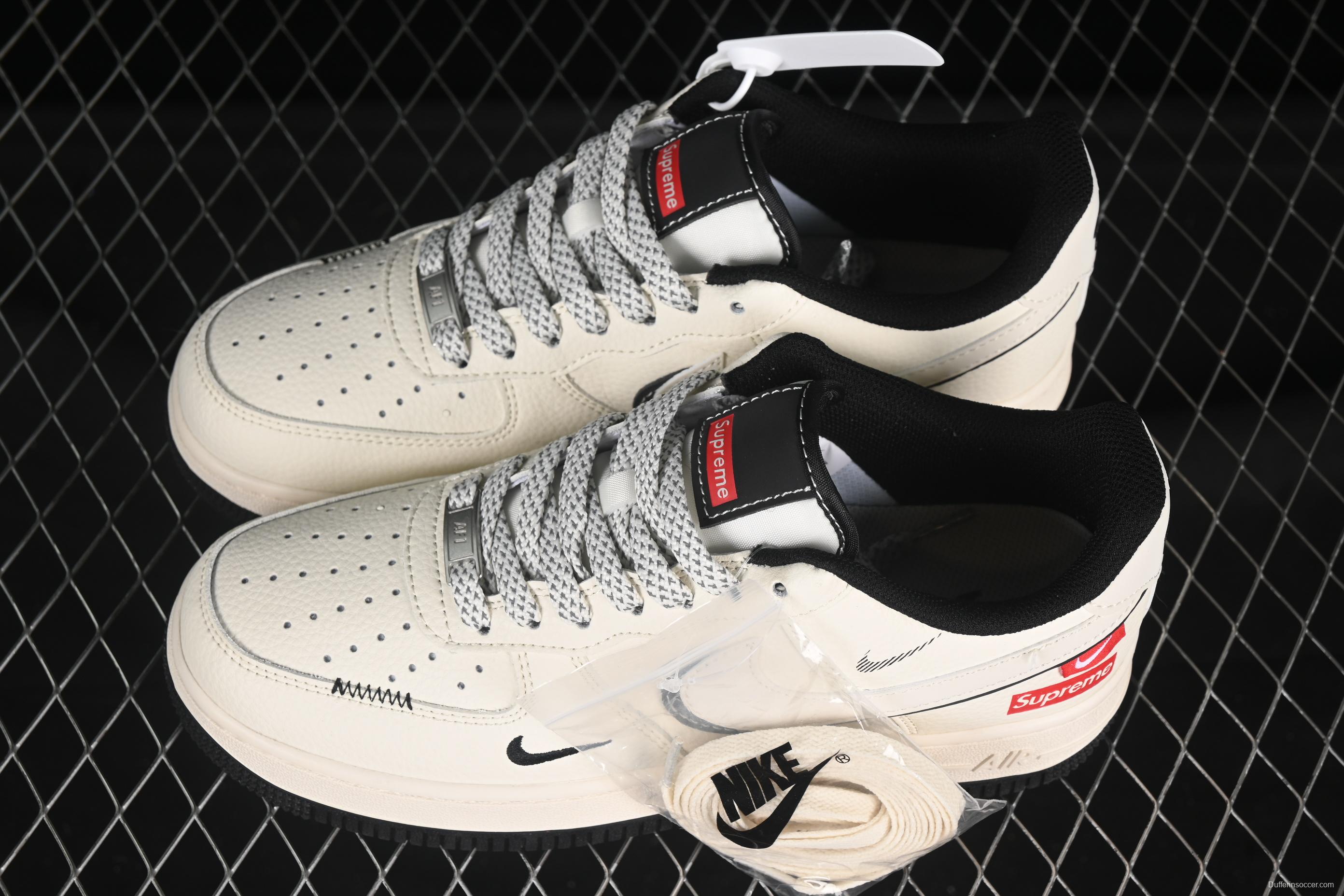 Nike Air Force 1 '07 Low Supreme Collaboration White Black Double Swoosh Casual Sneakers - XS1958-545