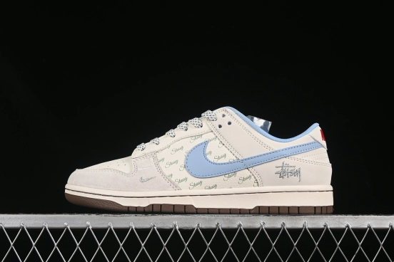 Nike SB Dunk Low Stussy Collaboration Water Blue Swoosh Anniversary Custom Low-Top Casual Skate Shoes - ZH2598-248