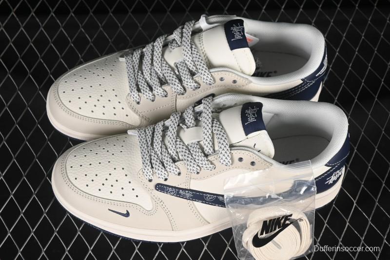 Nike Travis Scott x Fragment Design x Air Jordan 1 Low OG SP AJ1 Retro Sneakers with Reverse Swoosh - JJ2508-551