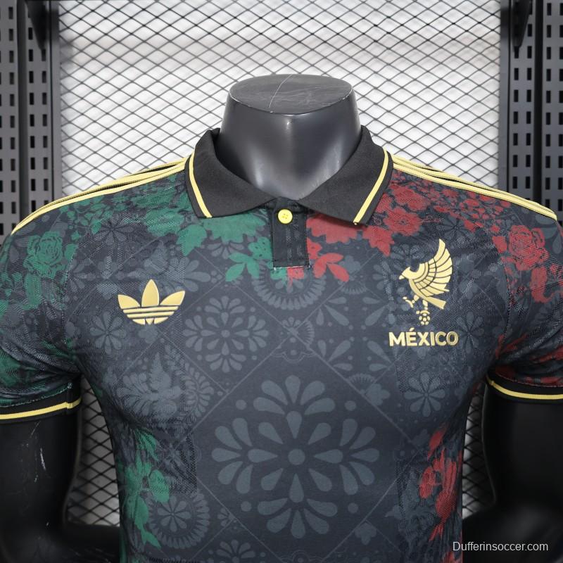 Player Version 2025 Mexico Black with Floral Pattern Design Jersey