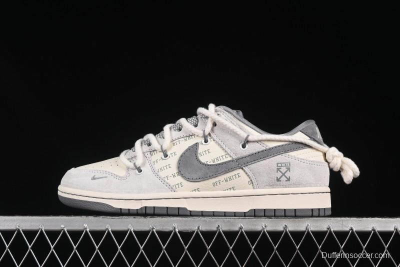 Nike SB Dunk Low OFF-WHITE Anniversary Edition Customized Skate Shoes with Gray Swoosh - YX5066-223