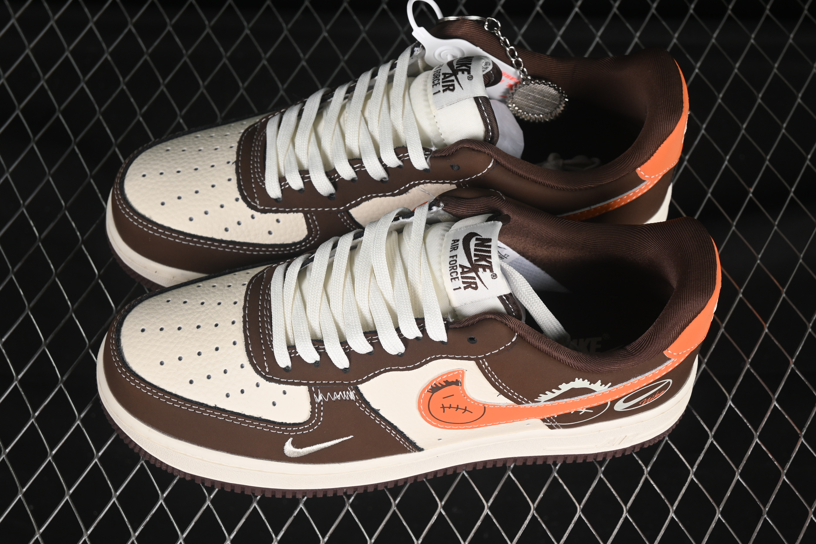 Nike Air Force 1 '07 Low Collaboration Dark Brown Swoosh Casual Sneakers - KK1988-080