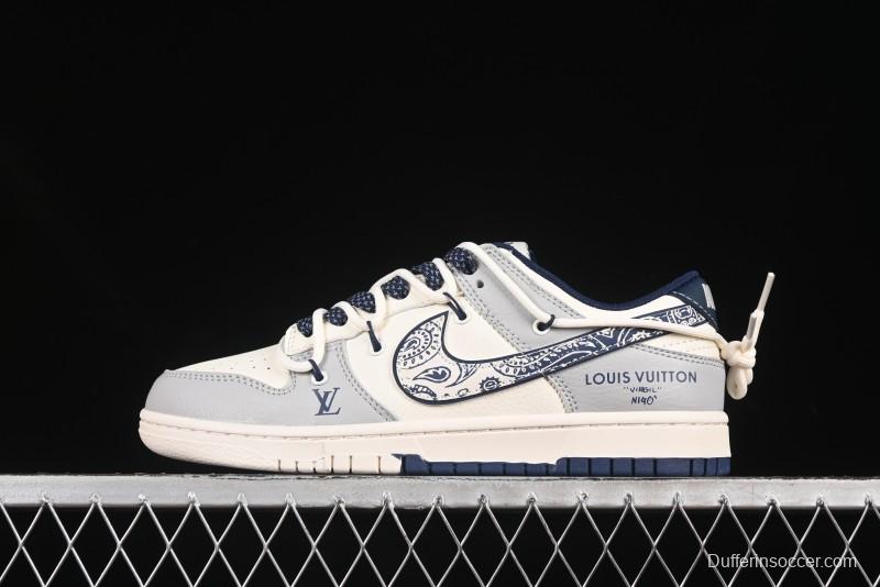 Nike SB Dunk Low LV Series Strap Graffiti White Blue Swoosh Anniversary High-End Custom Low-Top Casual Skate Shoes - DM6868-074