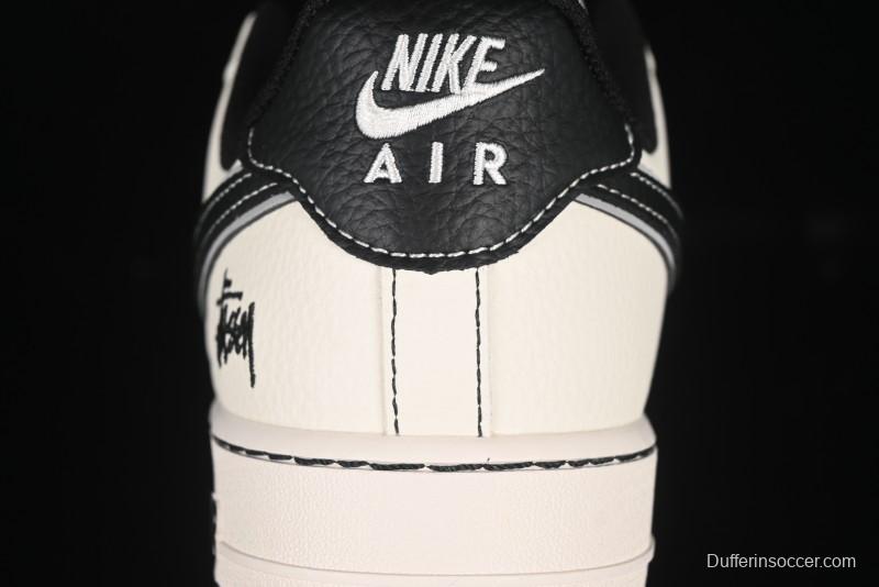 Nike Air Force 1'07 Low Stussy Collaboration Black Swoosh Casual Sneakers - HH7518-059