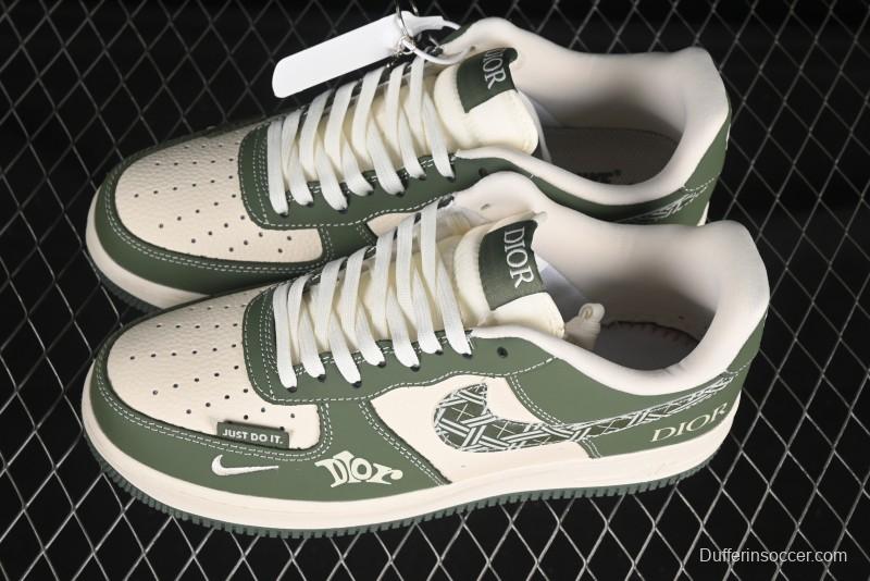 Nike Air Force 1'07 Low Dior Collaboration Dark Green Floral Swoosh Casual Sneakers - KK1988-081