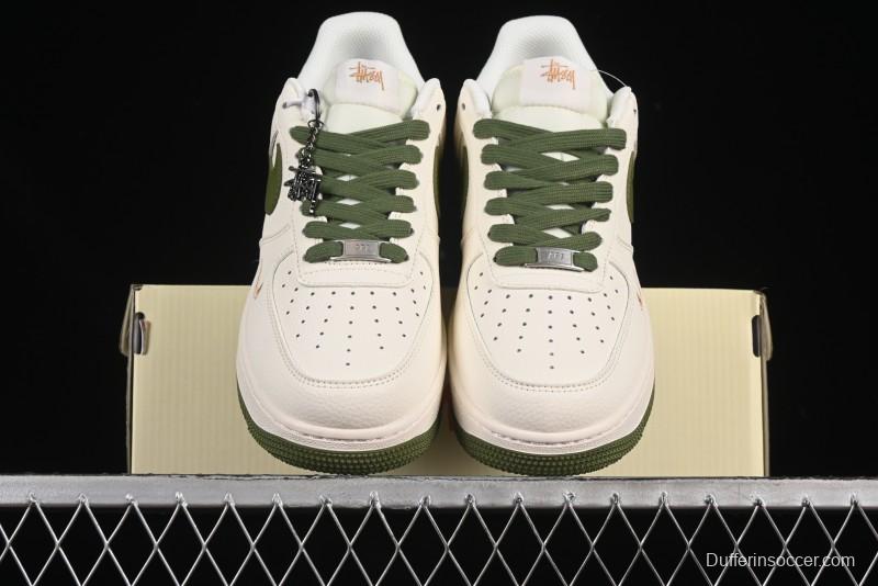 Nike Air Force 1 '07 Low Stussy Collaboration Green Swoosh Gold Embroidery Casual Sneakers - XX3168-151