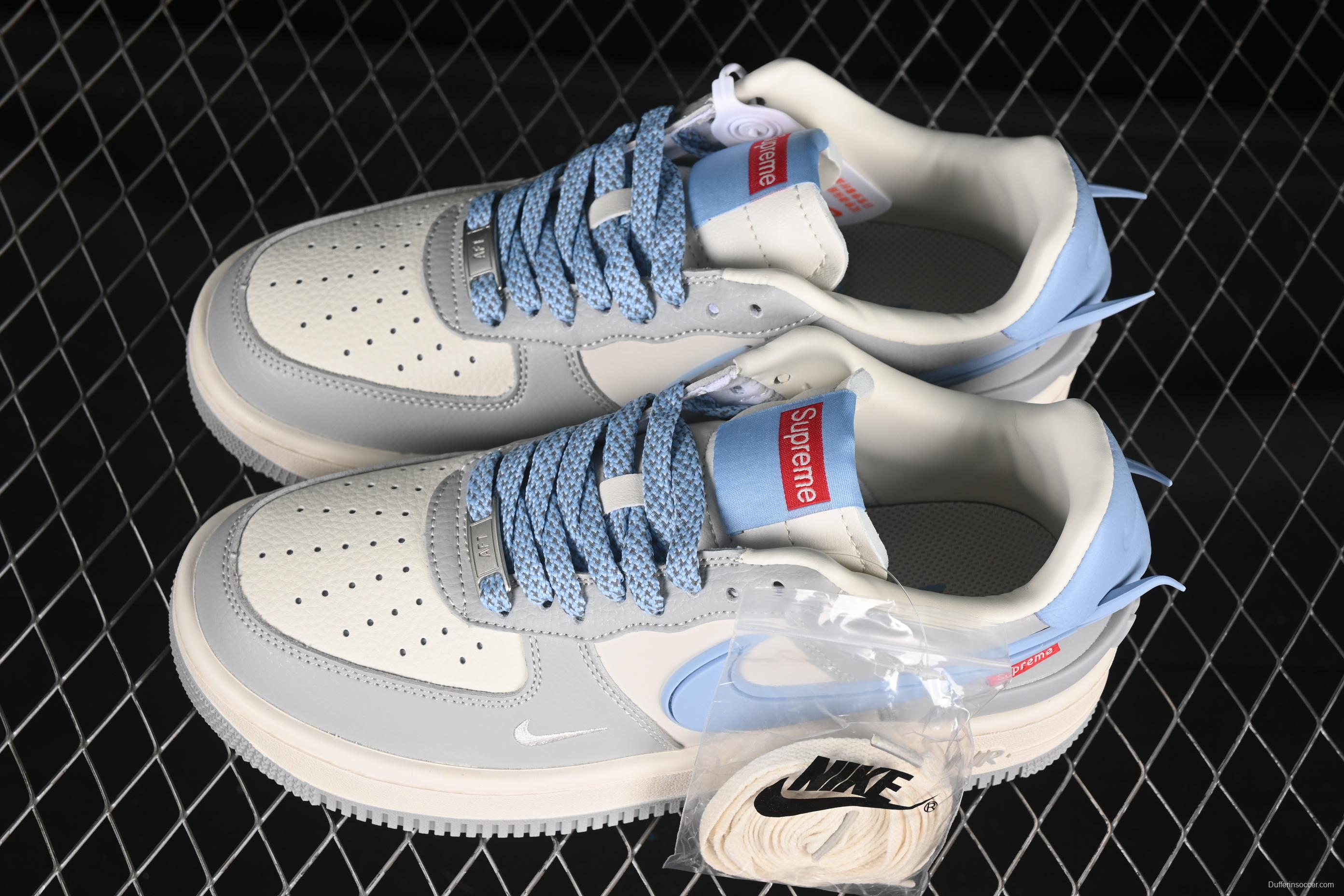 Nike Air Force 1'07 Low Supreme Collaboration Light Blue Swoosh Casual Sneakers - XS3464-577