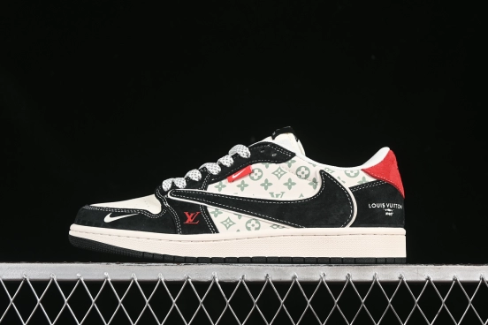 Nike Travis Scott x Fragment Design x Air Jordan 1 Low OG SP AJ1 LV Collaboration Black Red Toe Low Top Lifestyle Sneakers - YX5066-333