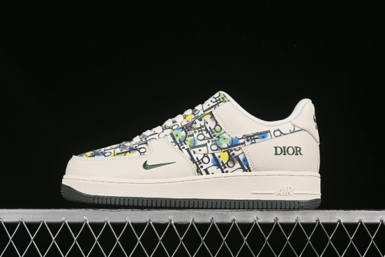 Nike Air Force 1 '07 Low Dior Collaboration Beige Green Floral Casual Sneakers - DF0188-065