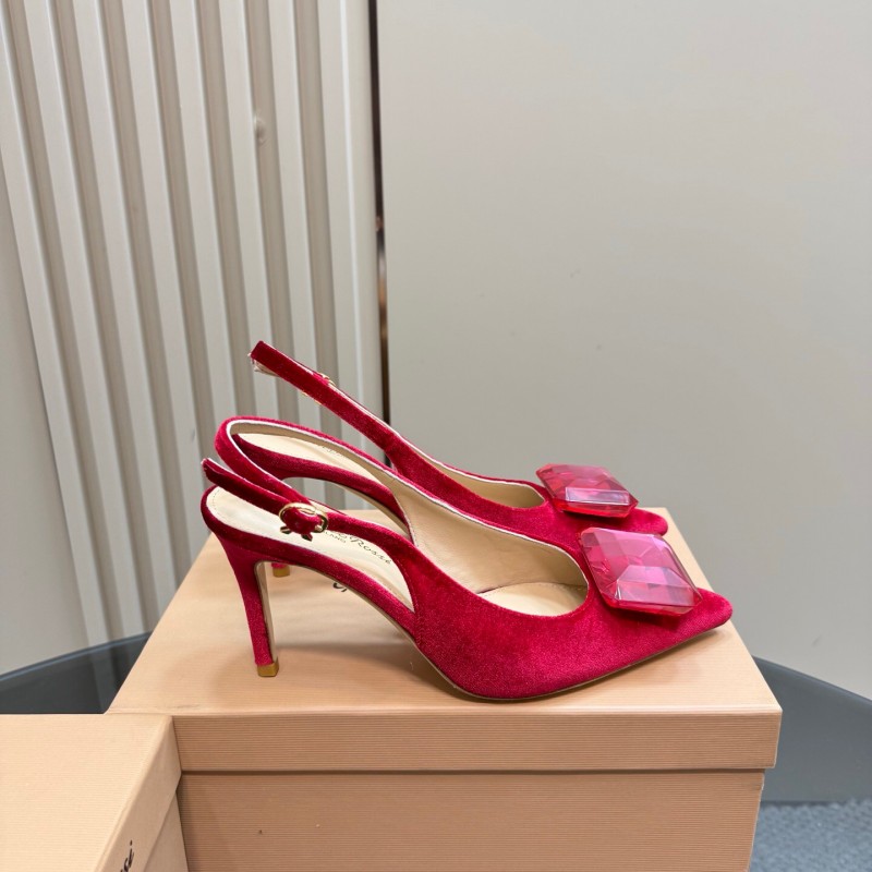 2025 Women Gianvito Rossi Red Velvet Slingback Pumps KFY00300