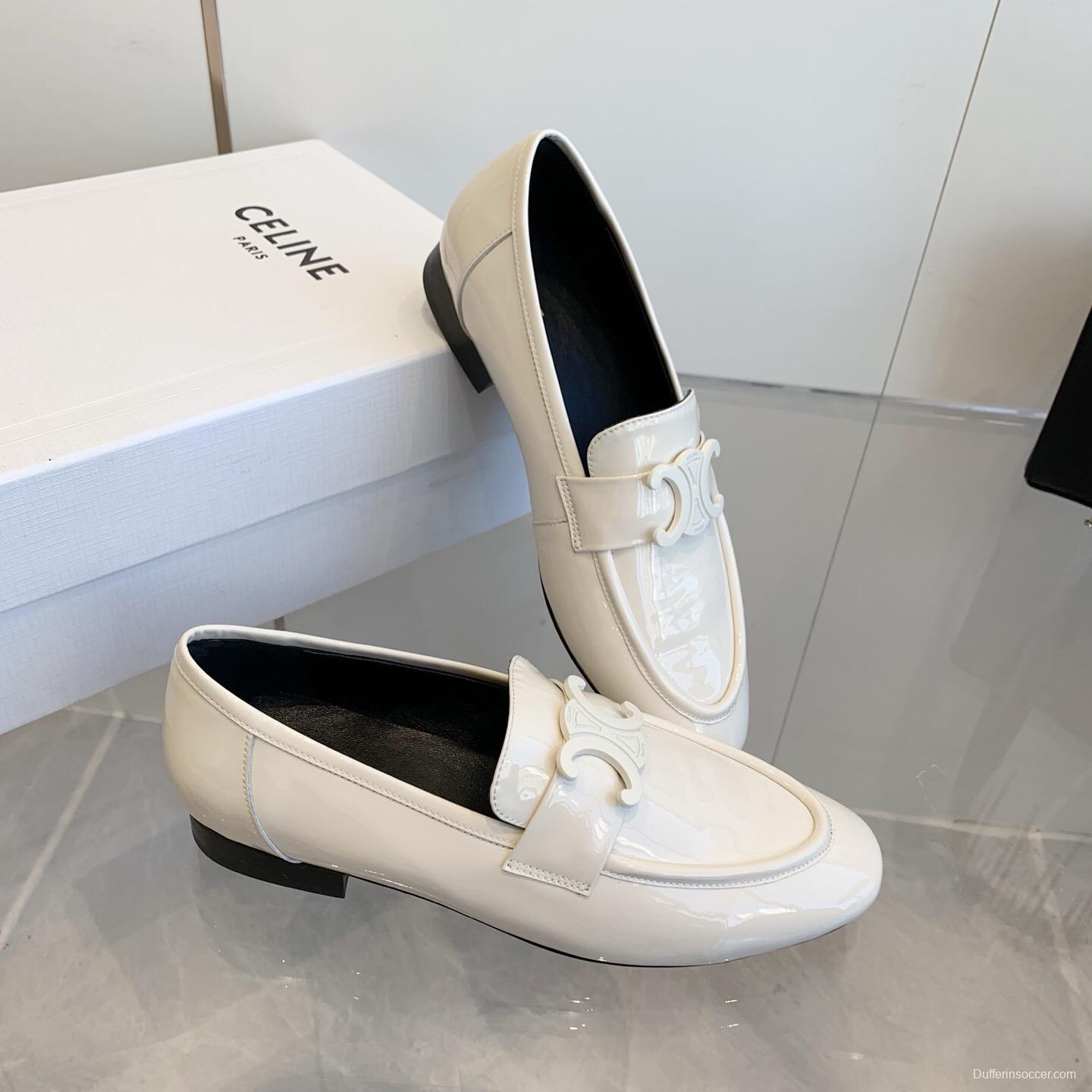 2025 Women Celine White Patent Leather Loafers