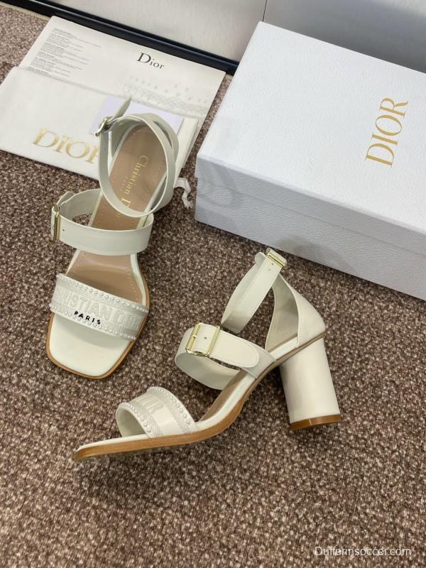 2025 Women Dior White Calfskin Silk Embroidery Sandals KFY00320