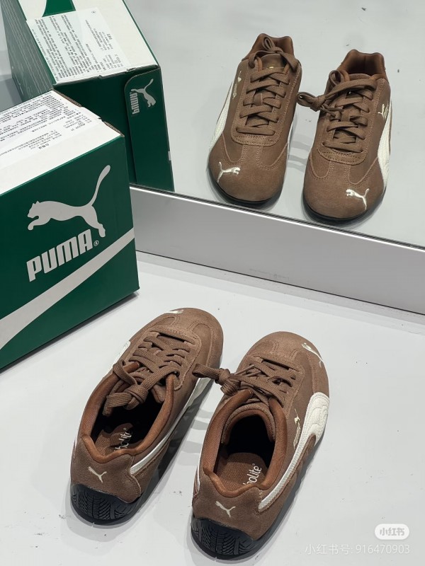 2025 Women Puma Brown White Suede Leather Sneakers KFY00260