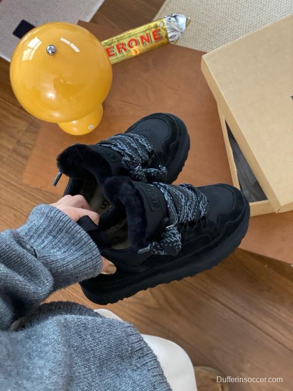 2024 Women UGG Black Knit Suede Sneakers