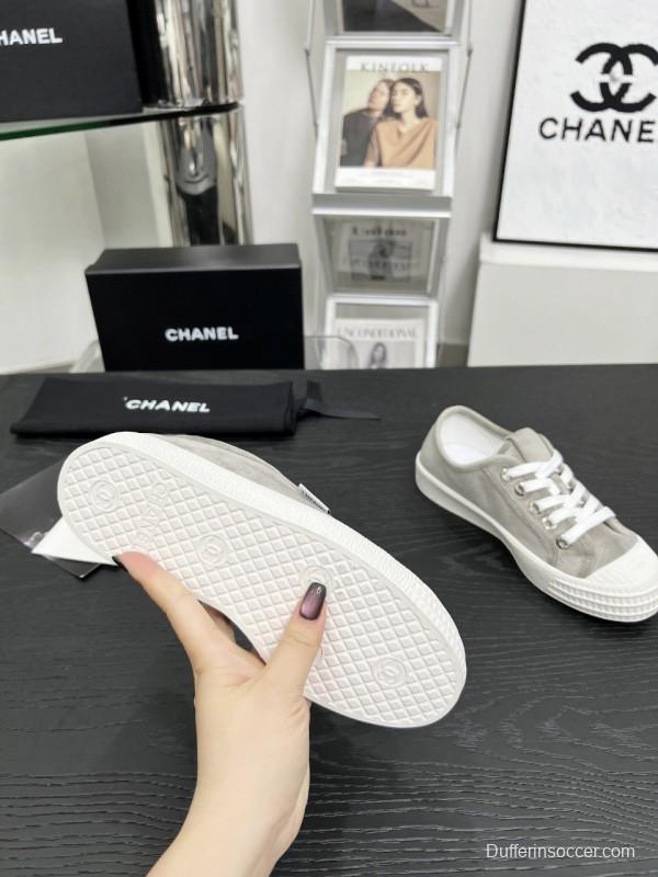 2025 Women Chanel Grey Canvas Leather Casual Sneakers LY00230