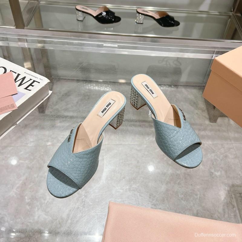 2025 Women Miu Miu Light Blue Leather Mules