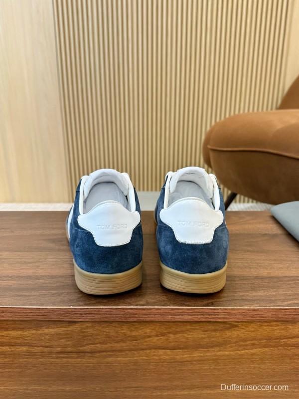 2025 Men TOM FORD Blue White Suede Sneakers LY00360