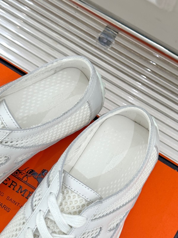 2025 Women Hermès White Mesh Leather Sneakers