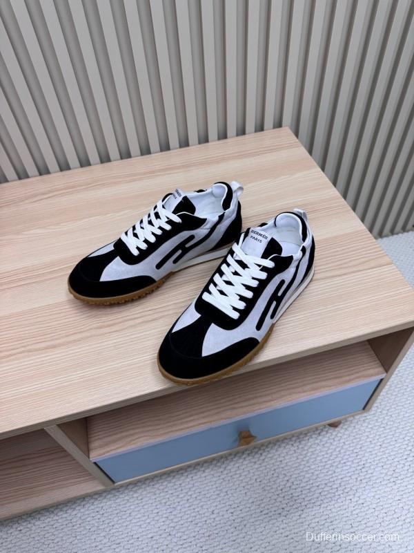 2025 Unisex Hermès Black White Suede Goat Leather Sneakers Top Version LY00310