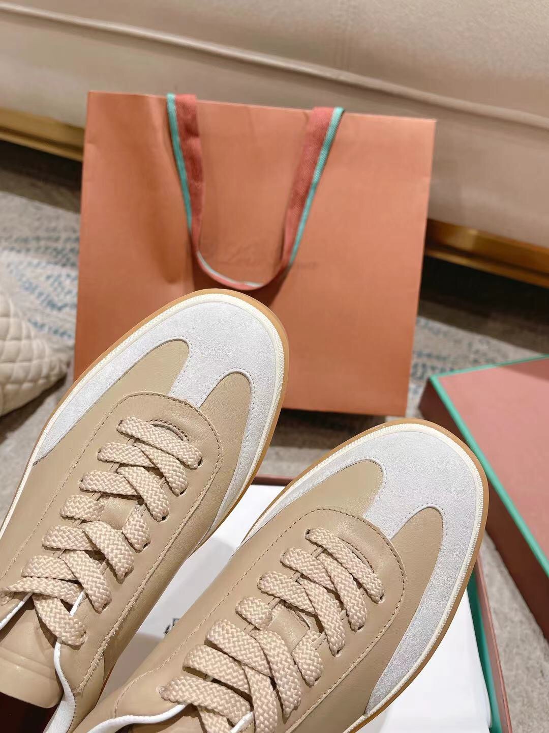 2025 Unisex Le Parmentier Beige White Leather Sneakers Top Version LY00320(F)/LY00330(M)