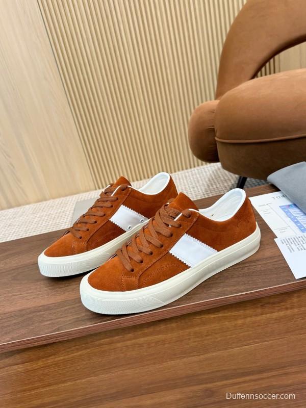 2025 Men TOM FORD Brown White Suede Sneakers LY00360